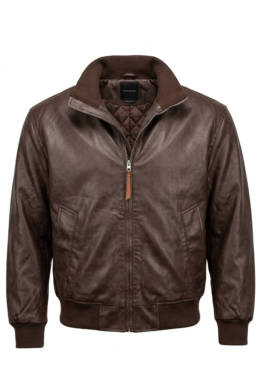 VAMOUS Vegan Leather Jacket - VW5502/ Brown